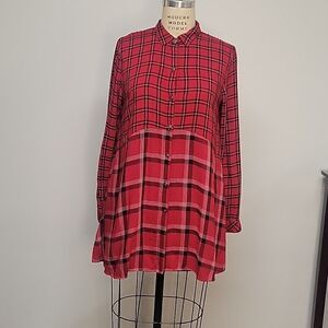 J Jill Red Plaid Tunic Dress with pockets! Size S.